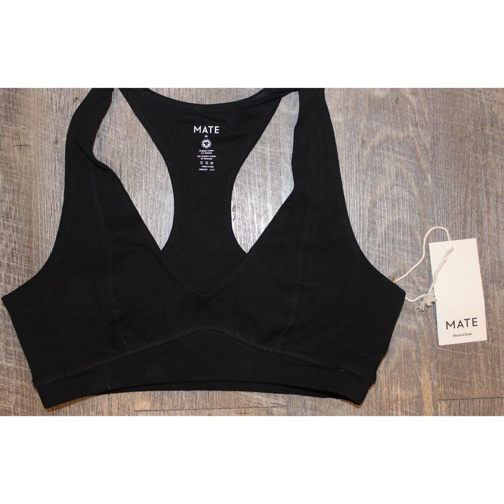Mate the Label‎ Women's Organic Cotton V-Neck Bra Black NEW